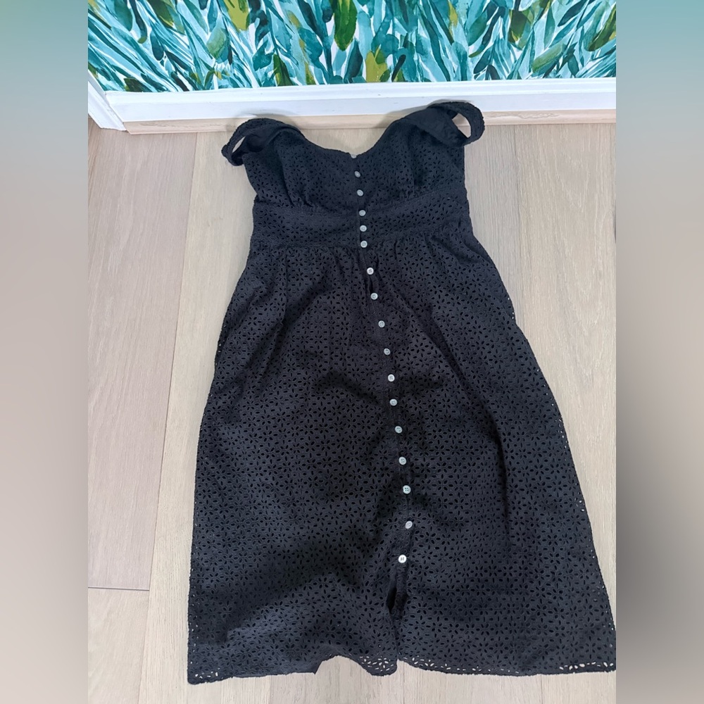J.Crew black button-front eyelet midi dress.